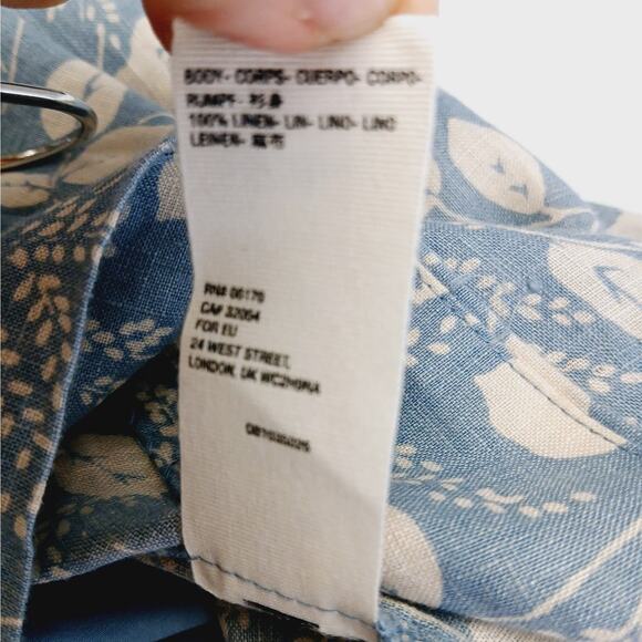 Free People SZ S Paper Hearts Babydoll Mini Dress Blue Floral Linen 1035026 - Picture 7 of 8